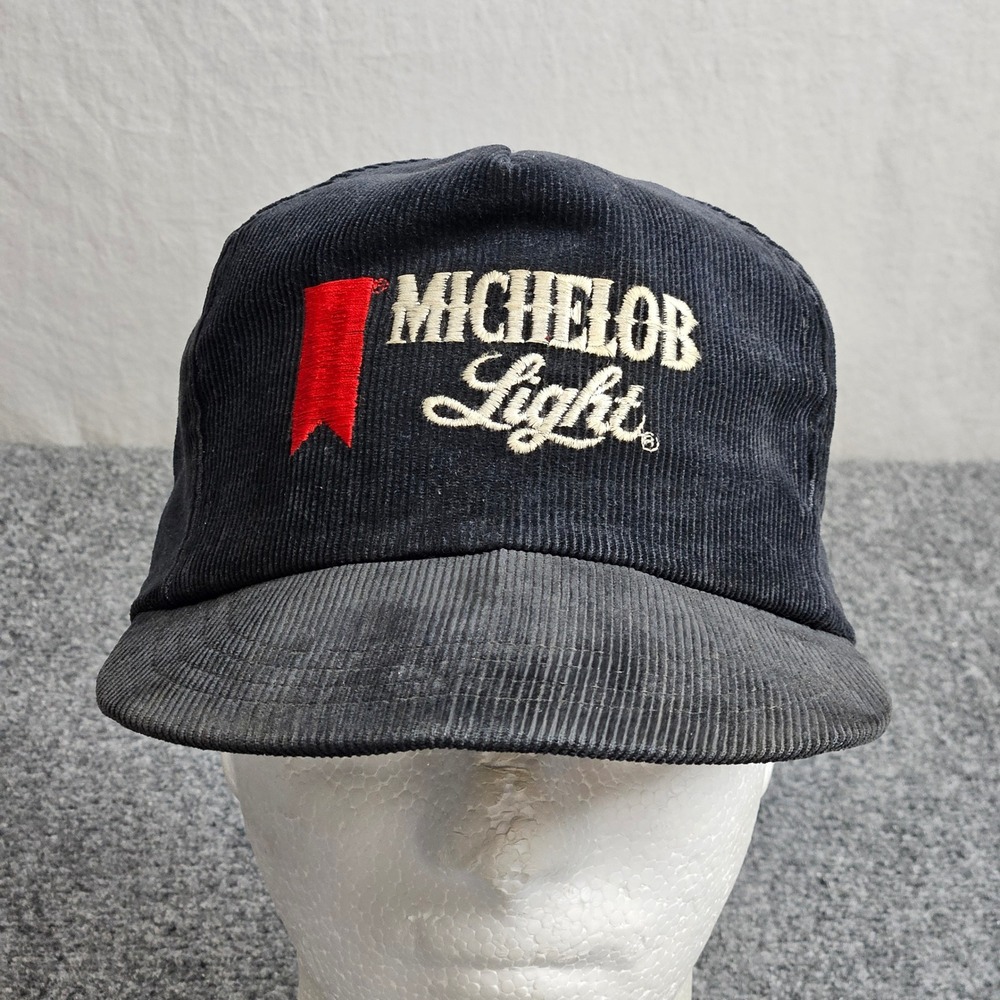 Vintage 80s Michelob Light Beer‎ Snapback Hat Black Corduroy Made USA Soft Brim